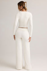Modal Foldover Wide-Leg Trousers in White